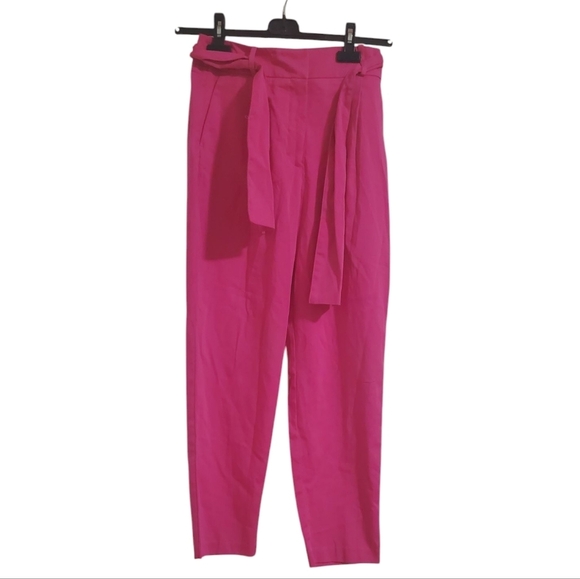 Zara Pants - Zara Womens Paperbag Waist Crop Trouser Pants Tie Belt Pink Size Small